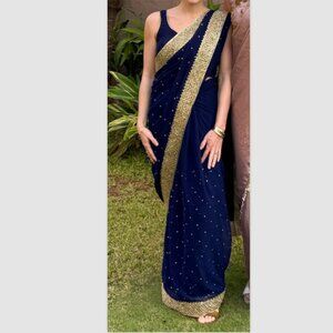 Dark blue/Gold Sequin Saree, Ready to wear, Formal for Wedding Guest